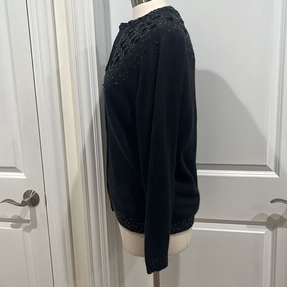 New! VIVIEN FOREST Cardigan Black Floral Sequin Lambswool Angora Blend PRETTY! - Picture 9 of 16